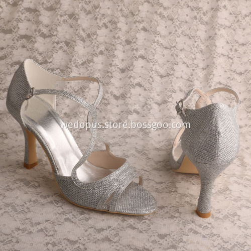 T-strap Sandals Silver for Women Wedding